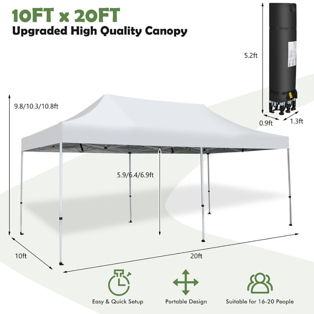 Aimee Lii 10 x 20 Feet Outdoor Pop-Up Patio Folding Canopy Tent, Backyard Canopy Gazebo for Party Camping BBQ Events, White
