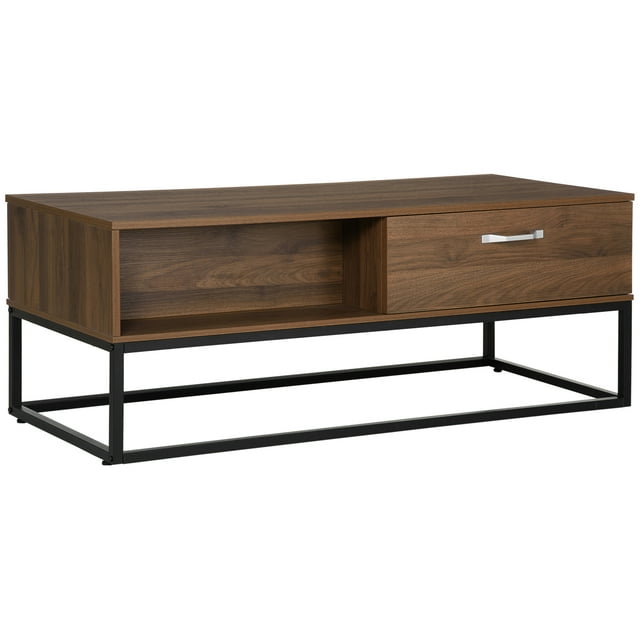 HOMCOM Coffee Table with Storage, Industrial Center Table with 2 Drawers and 2 Open Shelves, Rectangular Living Room Table, Brown