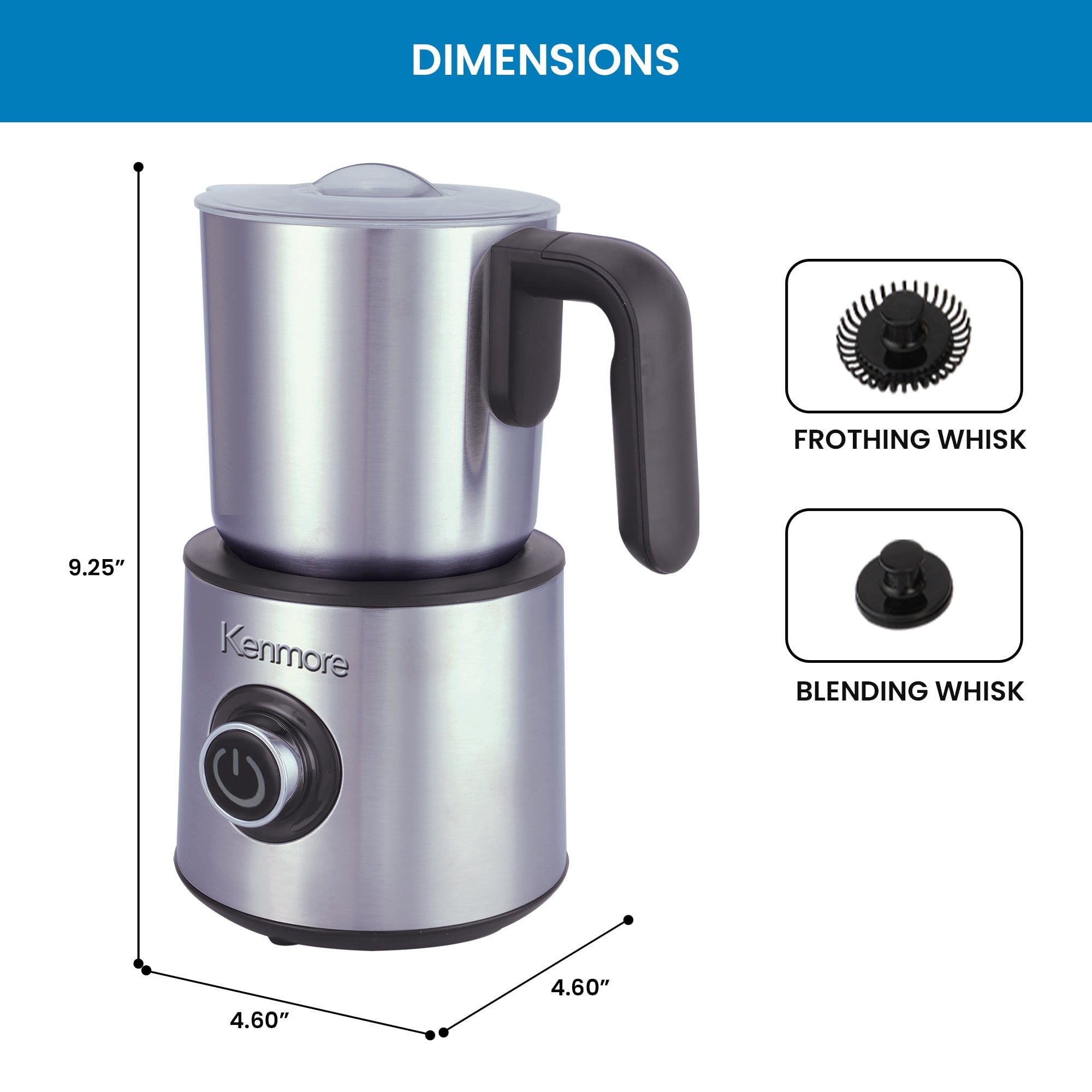 Kenmore Automatic Milk Frother & Steamer | 4-in-1 Hot & Cold Foam Maker | 16oz Detachable Milk Pitcher | Quiet Electric Milk Warmer | Coffee Latte Cappuccino Macchiato Hot Chocolate | Stainless Steel