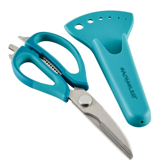 Rachael Ray Professional Multi Shear Kitchen Scissors with Herb Stripper and Sheath, Agave Blue