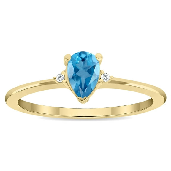 SZUL Women's Pear Shaped Blue Topaz and Diamond Classic Band in 10K Yellow Gold