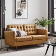 thumbnail image 2 of Loveseat Sofa Couch, Tan, Leather, Mid Century Living Lounge Cafe Lobby Hospitality Restaurant, Modern Contemporary HB34405, 2 of 9