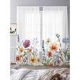 thumbnail image 3 of Spring Floral Semi Sheer Window Curtains 96 Inches Long, Colorful Botanical Summer Blooming Rod Pocket Voile Silky Chiffon Curtain Light Filtering Drapes for Living Room, Kitchen, 52"x96", 2 Panels, 3 of 9