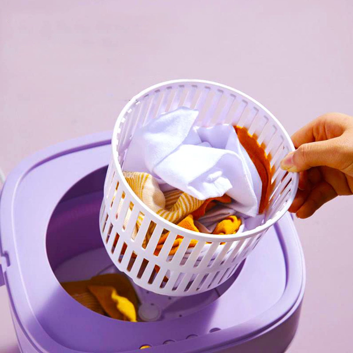 Portable Washing Machine, Foldable Mini Washer with Drain Basket, 3 Modes Deep Cleaning - 6.5L High Capacity for Lingerie, Personal, Baby, Delicates Cleaning(Purple)