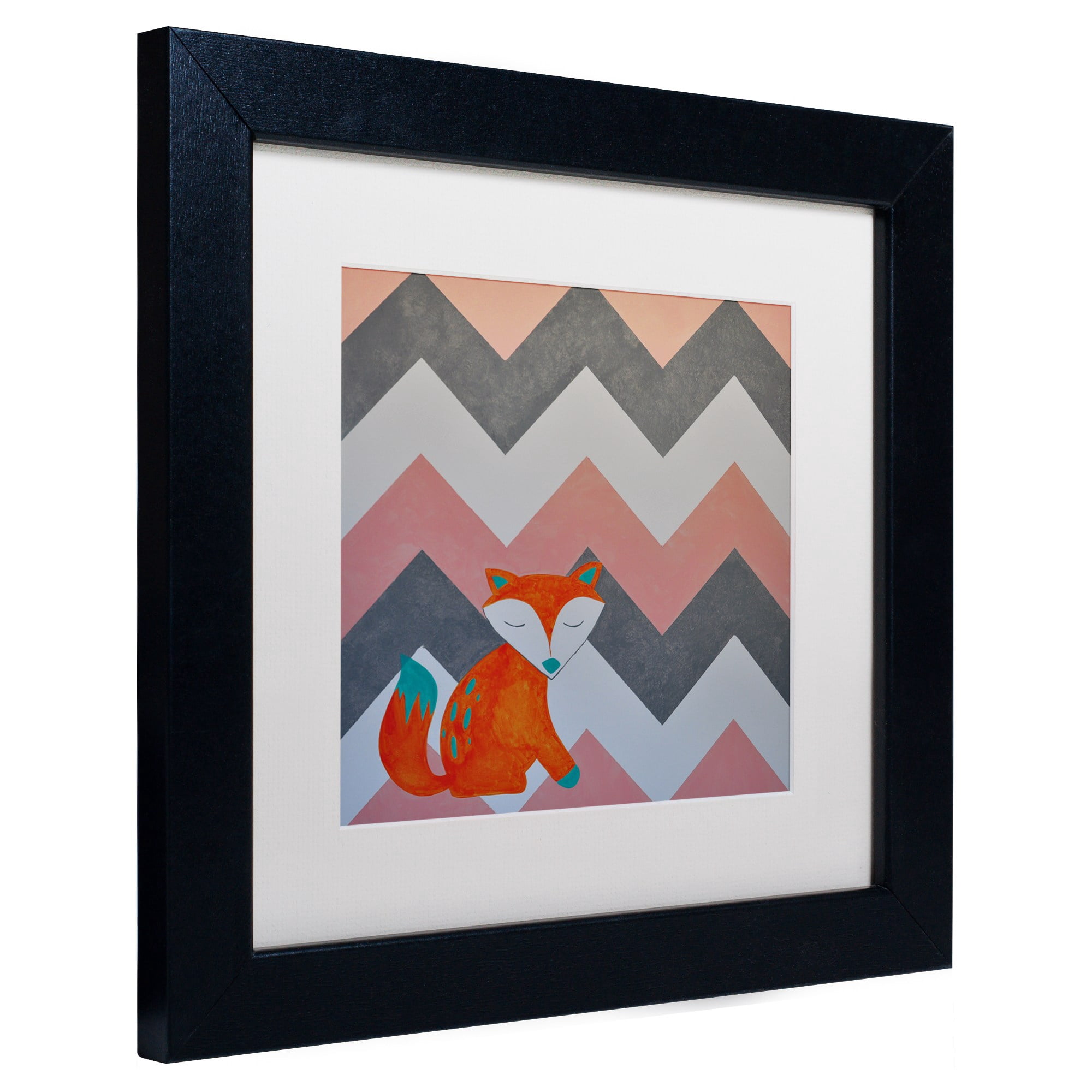 Trademark Fine Art "Fox on Chevron" Canvas Art by Nicole Dietz White Matte, Black Frame