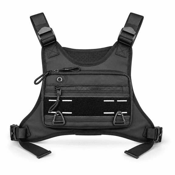 Sports Chest Bag for Men Water Resistant Lightweight Front Running Vest Bag With Phone Holder & Extra Storage for Workouts Cycling Black