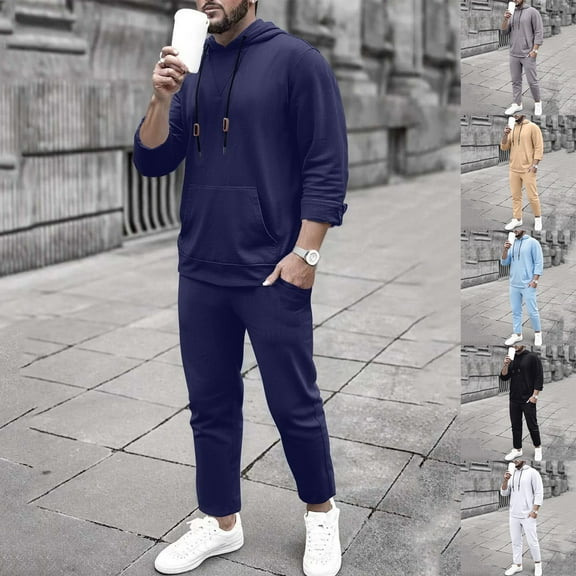 RYDCOT Men’s Linen Loose and Simple Set 2 Pieces Long Sleeve Hooded Top Casual Drawstring Pants Summer Beach Outfits with Pocket White