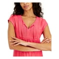 thumbnail image 3 of TOMMY HILFIGER Womens Pink Tie Gathered Pintucks Ladder Trim Cap Sleeve Split Top XS, 3 of 5