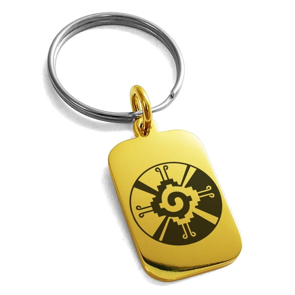Stainless Steel Mayan Hunab Ku Rune Engraved Small Rectangle Dog Tag Charm Keychain Keyring