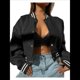 thumbnail image 1 of Chaqueta de Corta con Botones y Larga con Cuello Alto para Mujer, Estilo Motero Informal, para Otoño. Negro L, 1 of 5