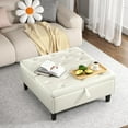 thumbnail image 5 of Large Square Storage Ottoman with Lift Top Tufted Upholstered Ottoman Coffee Table for Living Room, Beige Faux Leather, 5 of 8