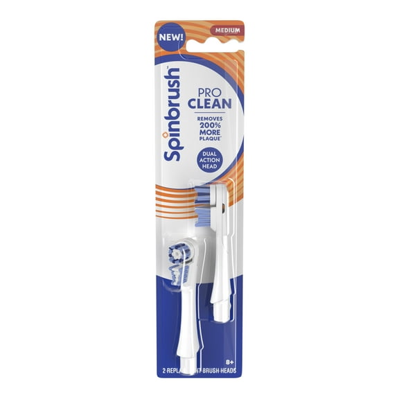 Spinbrush PRO CLEAN Replacement Heads, Electric Toothbrush Refills, Medium Bristles, 2 Count