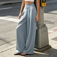 thumbnail image 4 of Karymi Women's Pants Solid High Waist Pleated Wide Leg Pants, Elastic Back Waist Casual Suit Trousers, Loose Flowy Yoga Palazzo Pants, 4 of 9