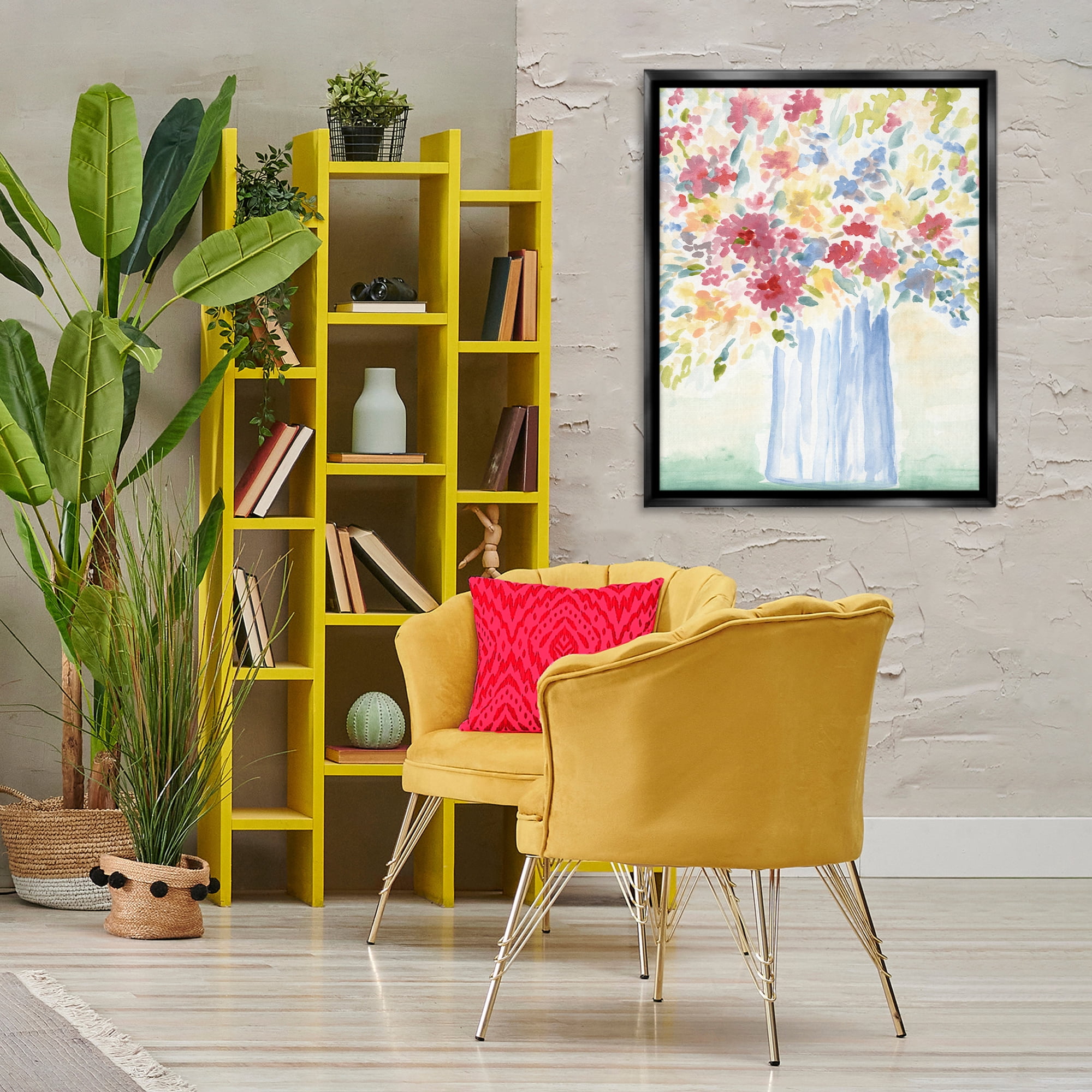 Stupell Industries Soft Blossoms Bouquet Plants & Flowers Painting Black Floater Framed Canvas Art Print Wall Art, 25 x 31