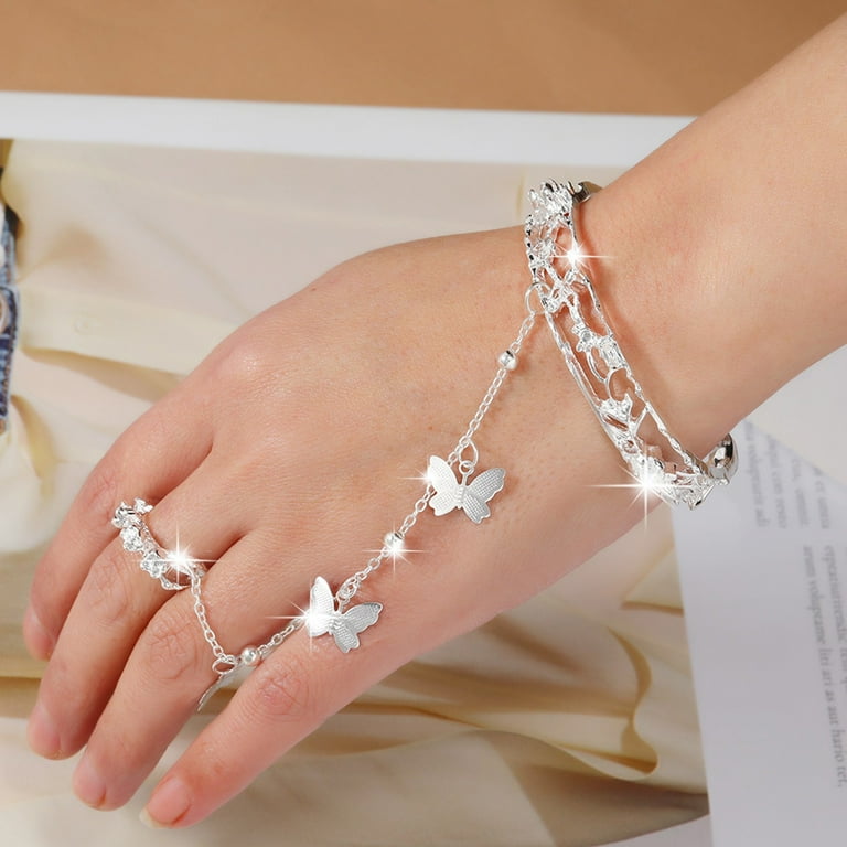 Frehsky rings Clic Antique Bracelet Ring Butterfly Bracelet Ring Silver Open Bracelet Adjustable Silver Lines Winding Ring Tel Bracelet Ring Gift For