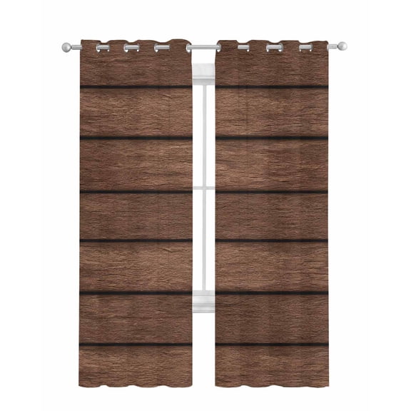 Dark Brown Wooden Sheer Curtains 84 Inch Length 2 Panels Set for Living Room/Bedroom, Vintage Western Country Wooden Board Kitchen Curtains Grommet Semi-Sheer Curtains Window Treatments 52"x84"x2
