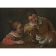 thumbnail image 2 of Annibale Carracci 14x11 Black Ornate Wood Framed Double Matted Museum Art Print Titled: Two Children Teasing a Cat, 2 of 5