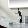 Kraus C-GV-100-12mm-10 Crystal Clear Glass Vessel Sink and Waterfall Faucet