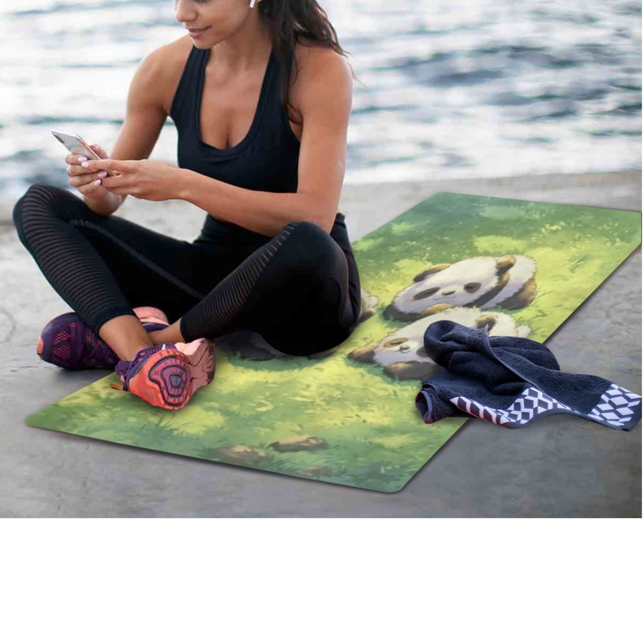 BZSMCE Yoga Mat Women Fitness Mat Panda Meadow Nap Pattern