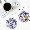thumbnail image 4 of Naloa Blue And White Porcelain Pattern Leather Coasters for Drinks, Durable Drink Coasters 4 Set for Tabletop Protection, Luxurious Home Décor and Housewarming Gift ( {designName})Octagon, 4 of 6