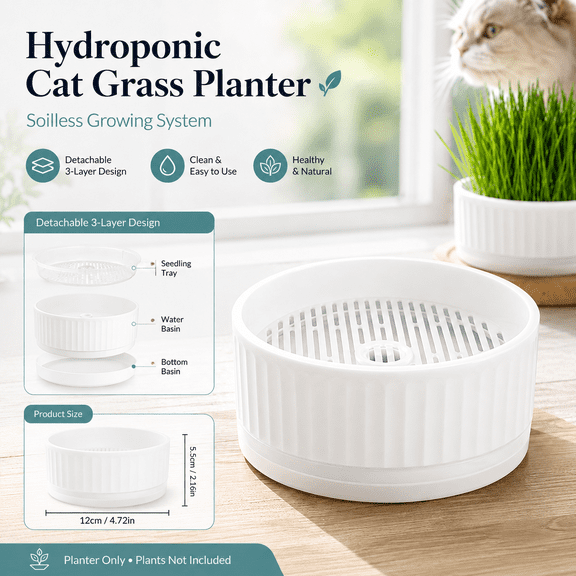 Cat Grass for Indoor Cats 4.7x2.2 Inch Plastic Cat Grass Planter Hydroponic Pot Lightweight Round Cat Grass Box for Growing Products