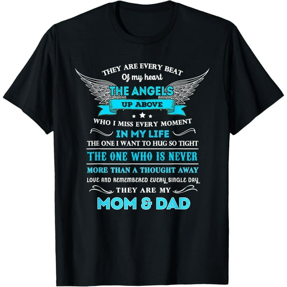 Mom & Dad My Angels Gift - in Memories of Parents In Heaven T-ShirtMen and women, Black T-shirt, size: Extra large