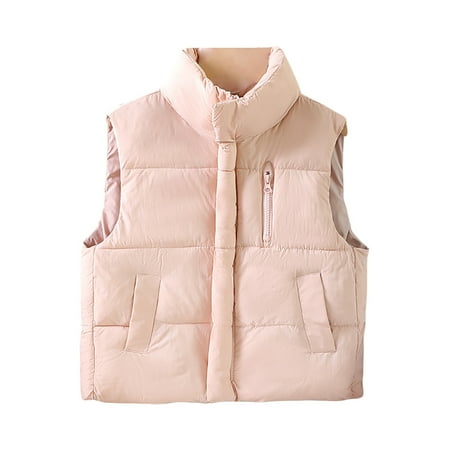 WhouRiu Big Boys Girls Winter Coat Stand Collar Warm Vest Kids Lightweight Outdoor Windproof Puffer Coats Pink Sized 9-10