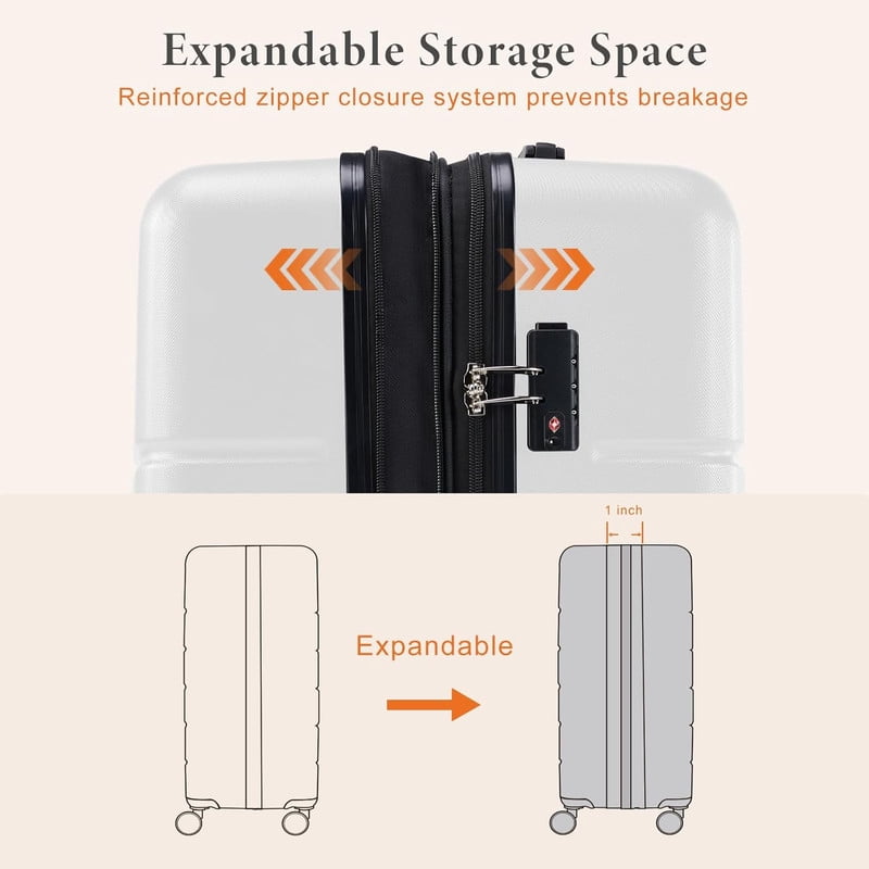 Sybels 28 Inch Carry On Luggage, Hard Shell Expandable Suitcase with TSA Lock and Double Spinner Wheels, White