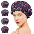 thumbnail image 7 of Shower Caps,Pink Breast Cancer Waterproof Shower Cap for Women 4 Pieces,Double Reusable Hair Cover for Shower PEVA Elastic Stretch Hem, 7 of 7