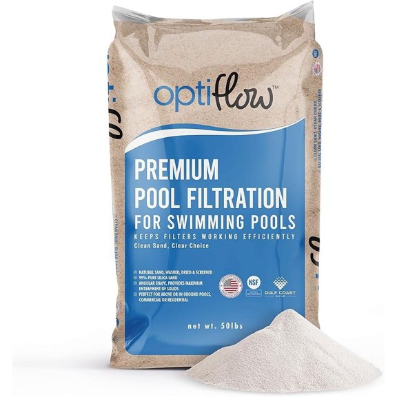 Premium Pure Silica Filter Sand, Natural Filtration Media, 50 lb Bag - Compatible with Standard Systems for Above-Ground, Inground, Residential and Commercial Swimming Pools