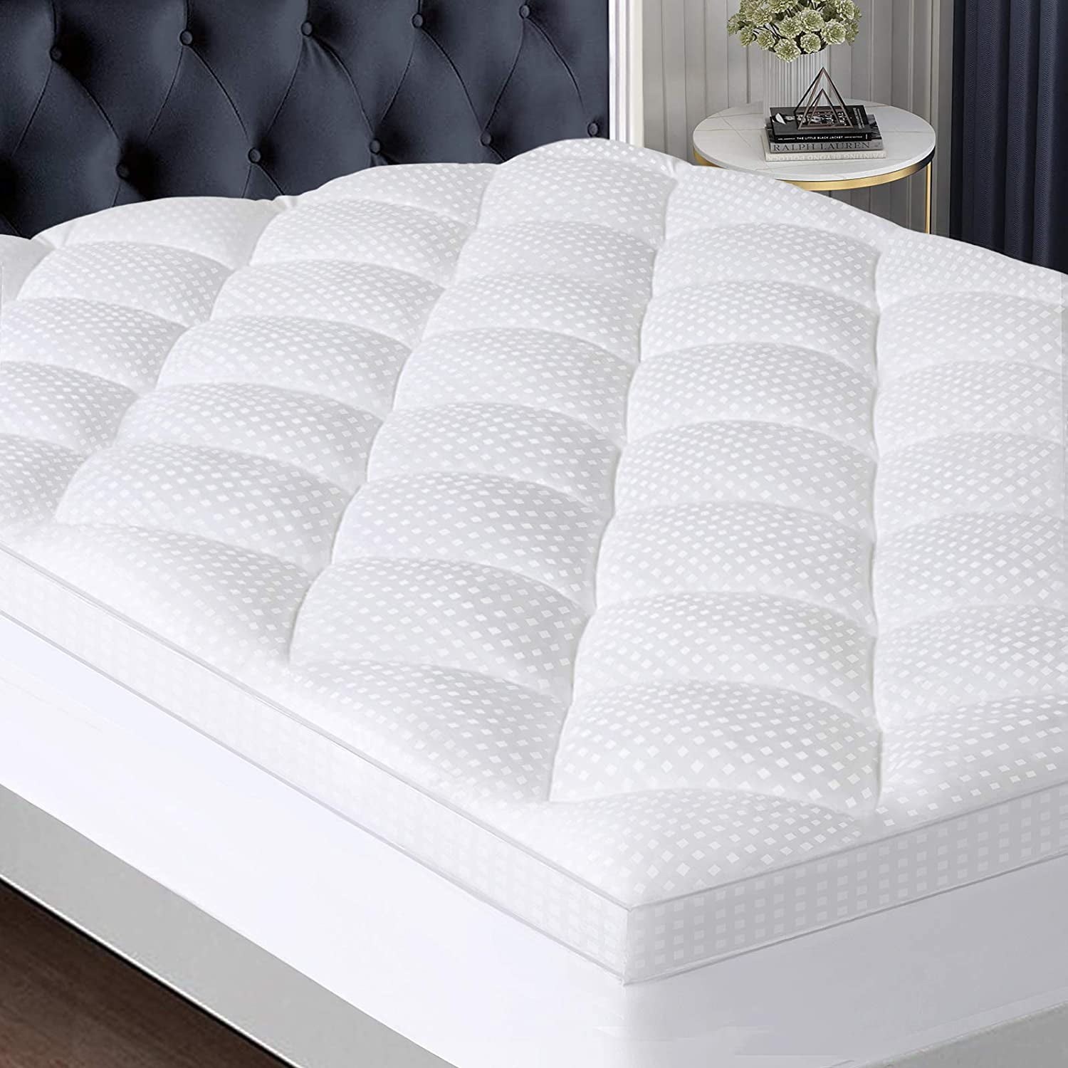 Queen Mattress Pad Cover Cooling Mattress Topper Pillow Top Cotton Top with Down Alternative Fill 8-21” Fitted Deep Pocket Queen Size 