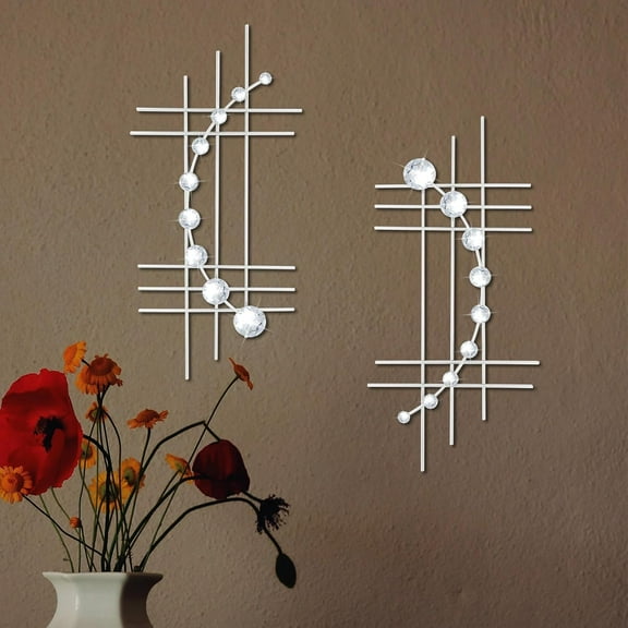 UGUCYUI-2 Set Bling Metal Wall Art Jeweled crystal Hang wall Decor Rhinestone Diamond Iron Abstract Wall Sculpture Silver