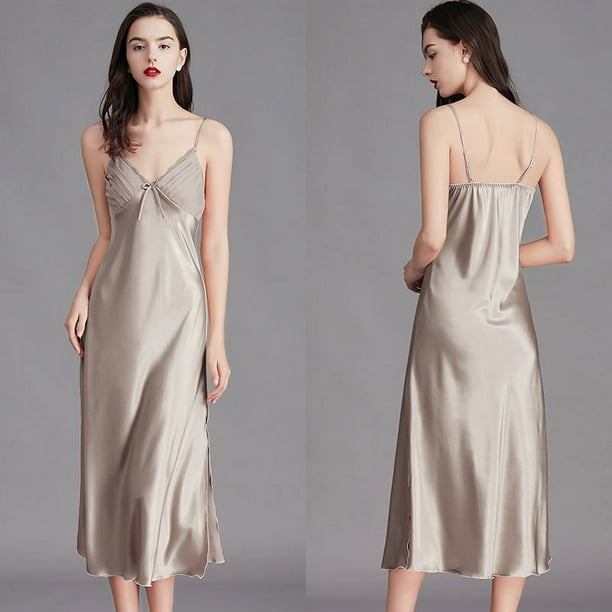 Pijama de tirantes de talla grande para mujer, camisón de seda helada de verano para mujer, ropa sexy larga para el hogar