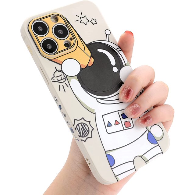 Biwat-for iPhone 14 Plus Cute Case, Cool Cartoon Astronaut Space Design Stylish Bumper Soft TPU Rubber Protective Anti-Slip Shockproof Creative Case(White Telescope, iPhone 14 Plus)