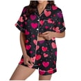 thumbnail image 2 of SDNall Pajama Set for Women, Printed Stand-Up Collar Short Sleeve Top and Shorts, 2-Piece Loungewear for Valentine's Day or Home, 2 of 9