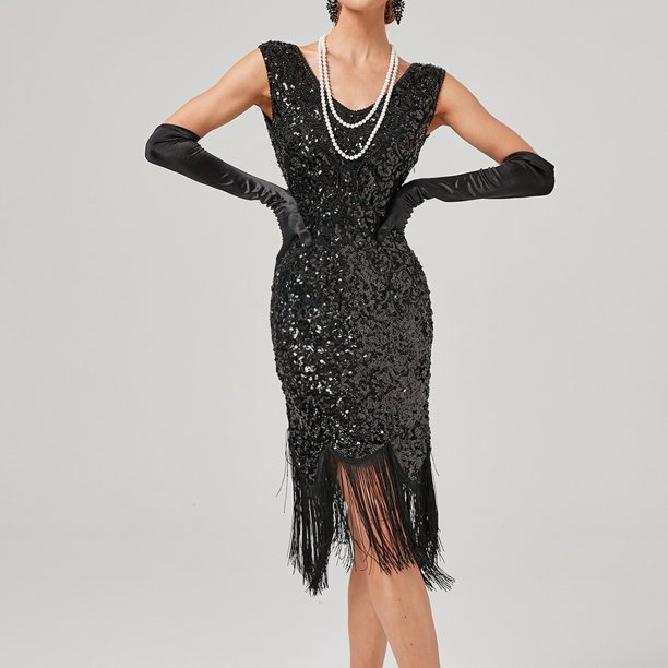 WILLBEST Vestidos de Mujer Vestido Vintage Sexy sin Mangas para Mujer Vestido de Fiesta de Noche con Borlas y Lentejuelas de Los Años 20 2025 Grande