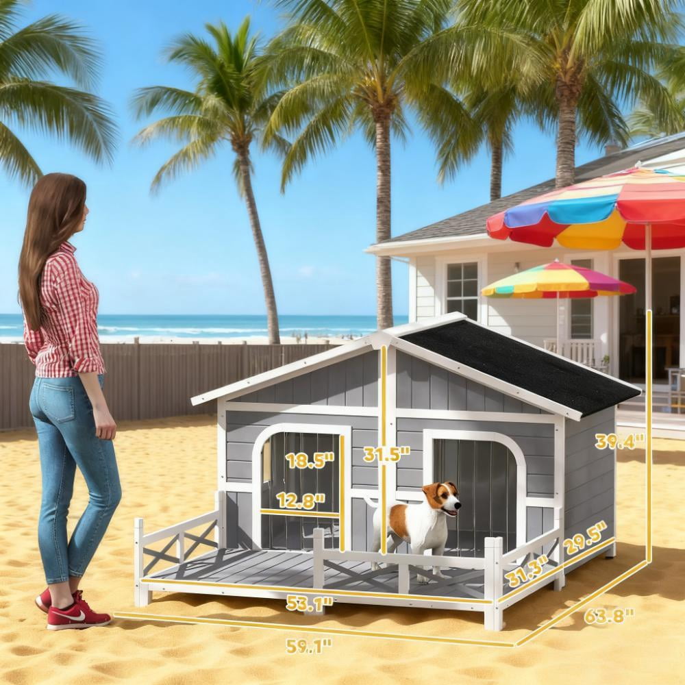 Large Indoor Outdoor Dog House,Wood Insulated Dog House,Weatherproof Outside Shelter with Elevated Floor,Easy to Assemble(59""L x 63.5""W x 39.25""H)