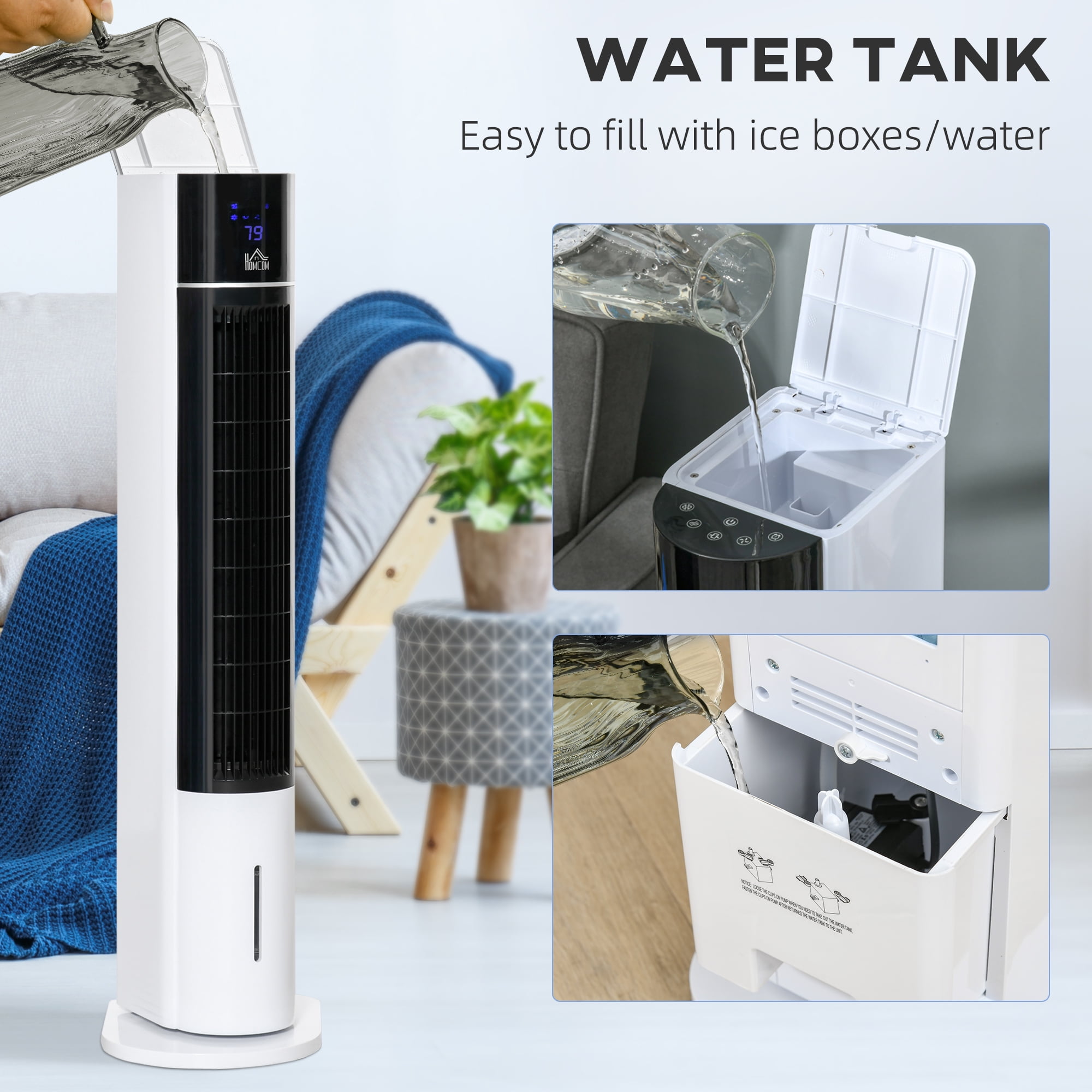 HOMCOM 42" Oscillating Air Cooler for Home with Timer 3-In-1 Evaporative Ice Cooling Tower Fan Humidifier with 3 Modes 3 Speeds LED Display Remote