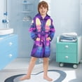 thumbnail image 5 of FORMRS Niños Bathrobe Unisex Hooded Robe Soft Plush Pajamas Sleepwear, Size 7-9T, Purple Digital Art, 5 of 7
