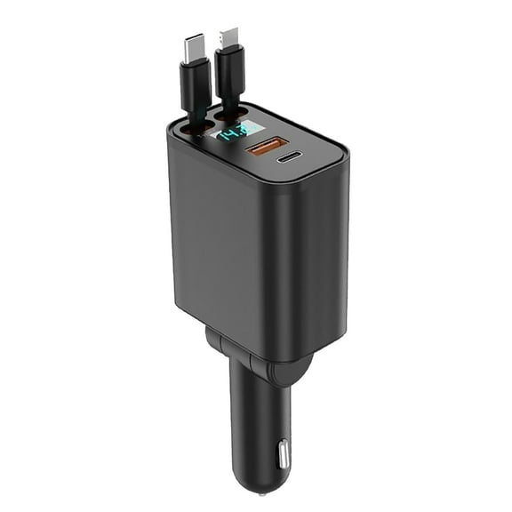 120W Fast Charging Car Charger - Metal, 4 Ports, Retractable - for Multiple Devices, 180° Rotation, Family Travel, Space-Saving