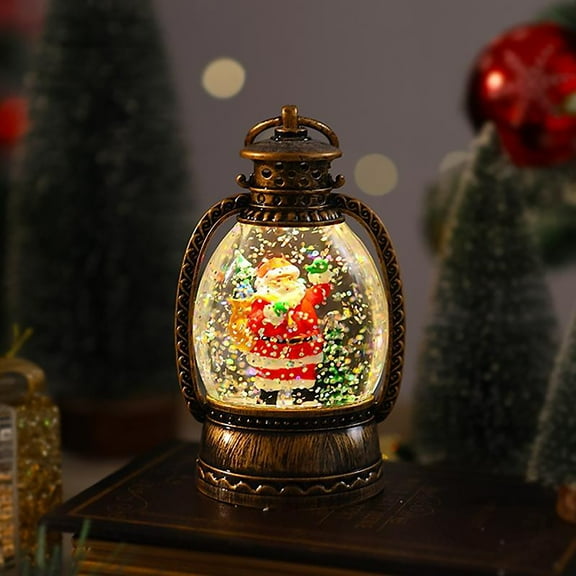 CHENjy Christmas Water Lamp with Snow Globe & Gold Accents, Indoor Holiday Decor Light for Bedroom Window, Mantel and Tabletop Display, Battery Operated LED Night Light for Home