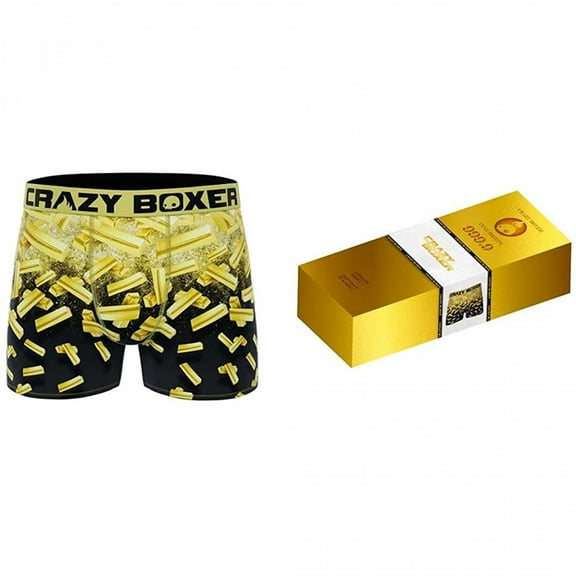 Crazy Boxers Gold Bars All Over Boxer Briefs in Gold Bar Box-Small (28-30)