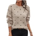 thumbnail image 2 of Wutalume Women's Casual Polka Dot Jacquard Round Neck Pullover Long Sleeve Sweater Top, Printed Knit Design, Stylish Top for Fun Outfits,Khaki 2XL, 2 of 4