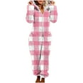 thumbnail image 3 of YOIAVAIOY Womens Winter Fleece Jumpsuits Fuzzy Sherpa Hooded One Piece Plaid Flannel Sleepwear Warm Winter Loungewear PinkL, 3 of 8