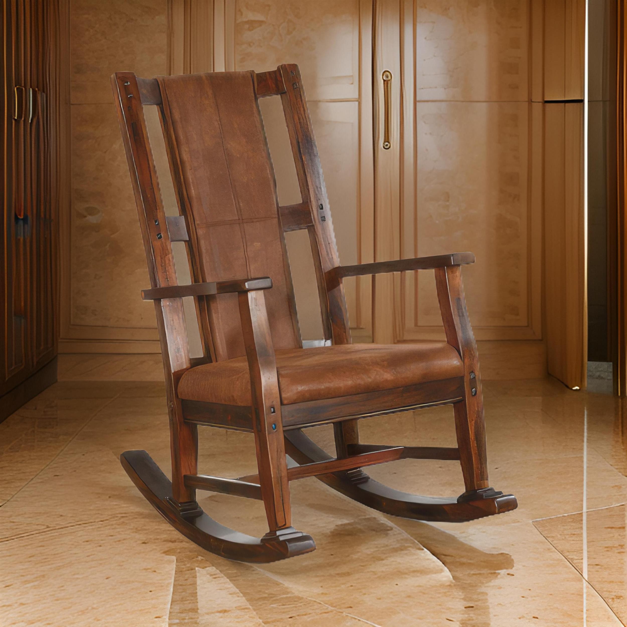 Odel Rocking Chair, Faux Leather Seat and Back, Dark Chocolate Brown