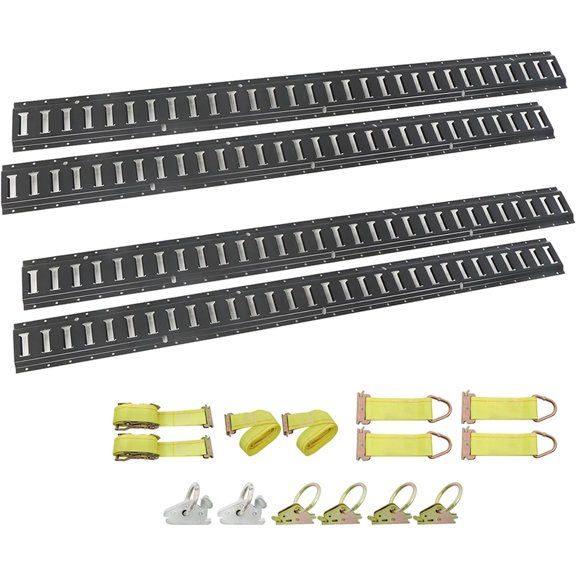SHZAITOR 4 PCS E Track Rail Tie Down Kit 5 Foot with Accessories 6 Heavy Duty E Track O Ring Anchors 4 Rope Tie Offs 4 Tie Down Straps