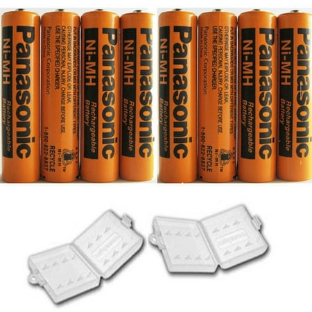 8 Pack Panasonic NiMH AAA Rechargeable Battery for Cordless Phones with 2 Battery Cover Cases (Bulk Packaging non-retail