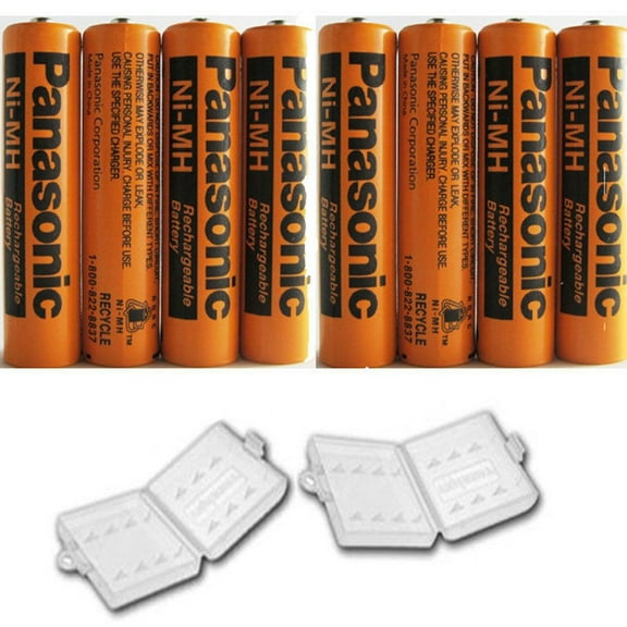 8 Pack Panasonic NiMH AAA Rechargeable Battery for Cordless Phones with 2 Battery Cover Cases (Bulk Packaging non-retail packaging)