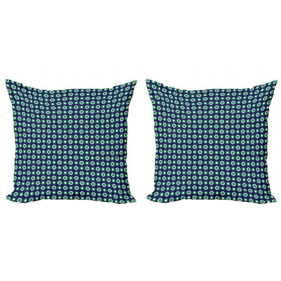 Ambesonne Abstract Throw Pillow Cover 2 Pack, Floral and Round Dots, 24", Navy Green and White