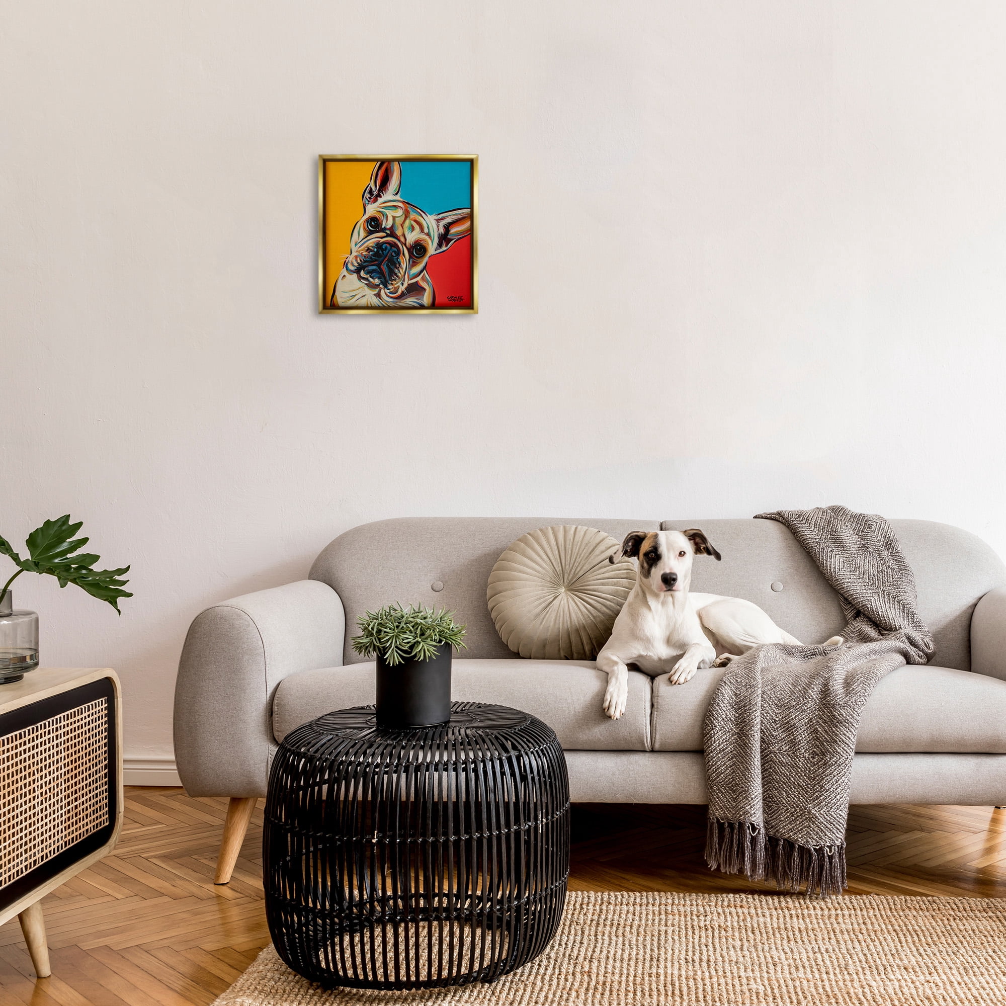 Stupell Industries French Bulldog Pop Portrait Animals & Insects Painting Gold Floater Framed Canvas Art Print Wall Art, 18 x 18